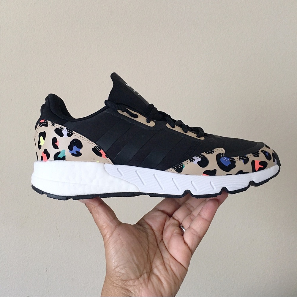 adidas Women’s Black Sneakers with Multicolor Leopard Accents